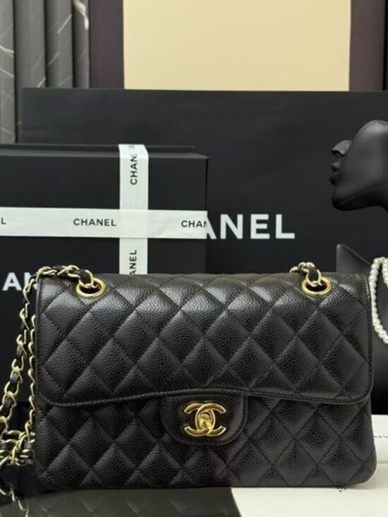 None Handbags - Chanel Classic Cavier Gold Leather Bag
